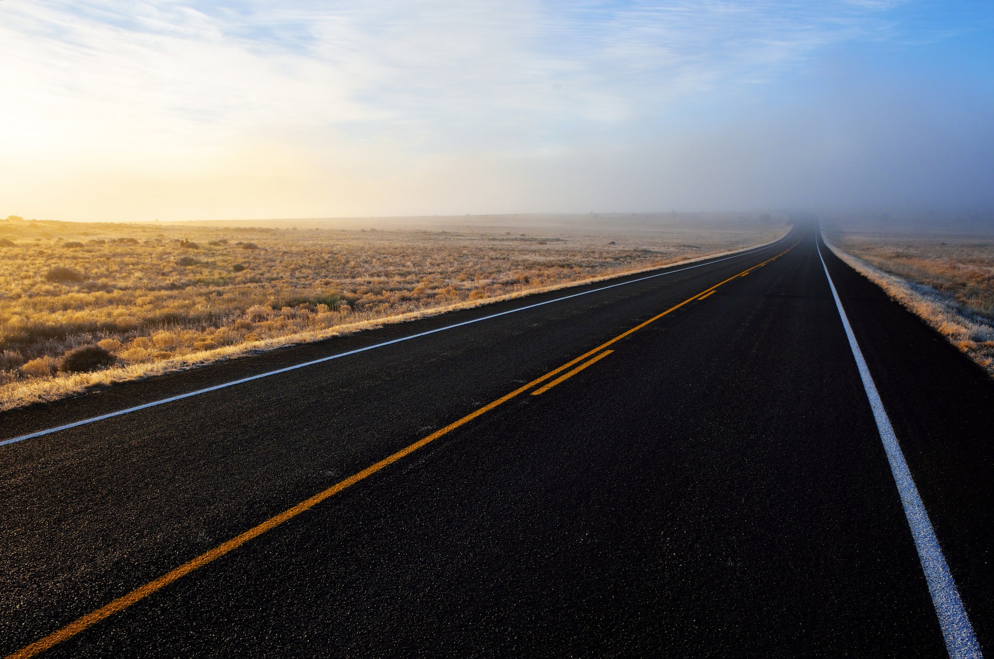 Download Fog Horizon Man Made Road Hd Wallpaper