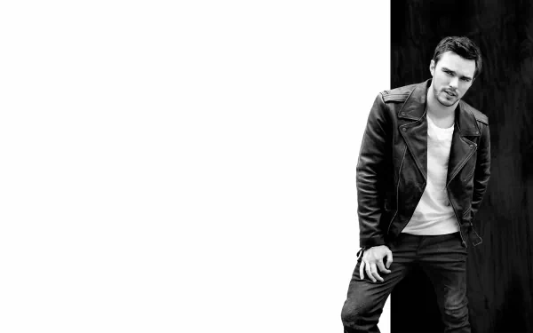 Black & White English actor Celebrity Nicholas Hoult HD Desktop Wallpaper | Background Image