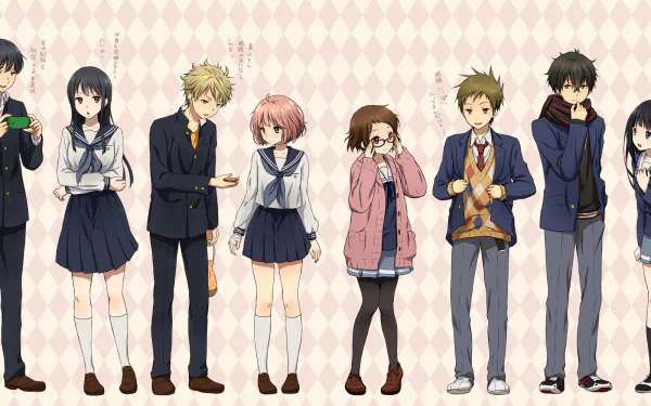 Hōtarō Oreki Mitsuki Nase Hiroomi Nase Mirai Kuriyama Akihito Kanbara Mayaka Ibara Satoshi Fukube Eru Chitanda Anime crossover HD Desktop Wallpaper | Background Image