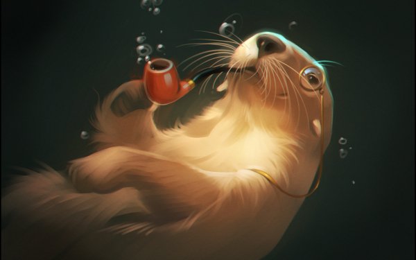 Fantasy Animal Fantasy Animals Otter Underwater Smoking Monocle HD Wallpaper | Background Image