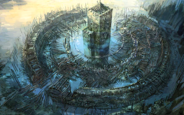 4K Ultra HD PC desktop wallpaper depicting a fortified, circular wooden structure from the video game The Witcher 3: Wild Hunt.