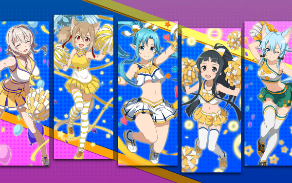 Video Game Sword Art Online: Hollow Realization Sword Art Online Cheerleader Blue Pink Yellow Silica Asuna Yuuki Sinon Yui Strea HD Wallpaper | Background Image