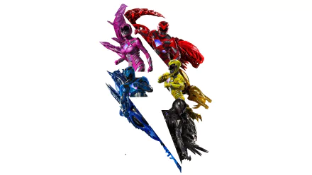 HD wallpaper featuring the Power Rangers from the 2017 movie, showcasing the Black, Yellow, Pink, Blue, and Red Rangers in dynamic poses.