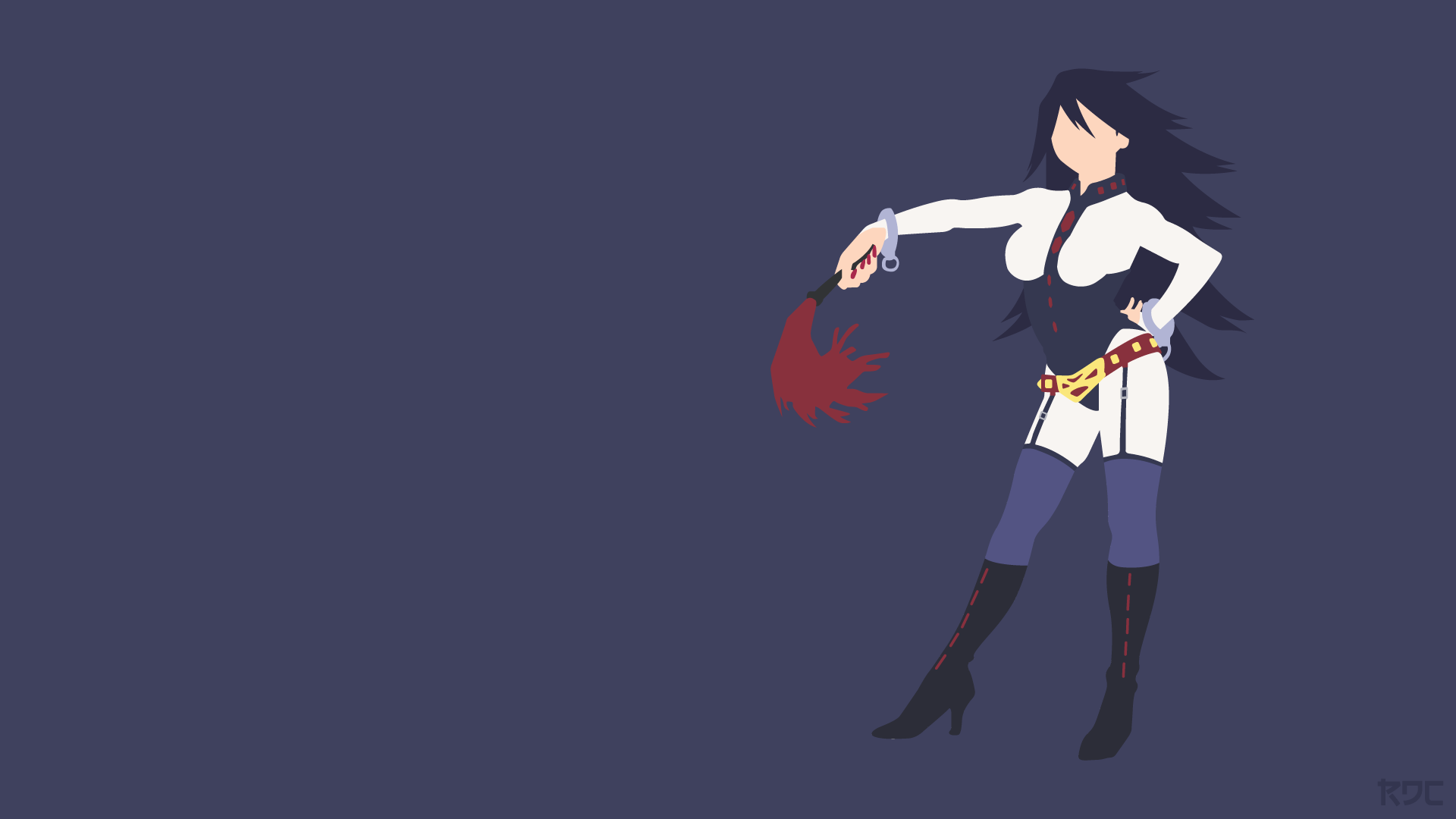 Anime-style 4K Ultra HD desktop wallpaper featuring a My Hero Academia character with flowing black hair, dressed in a white and purple outfit, holding a red object.