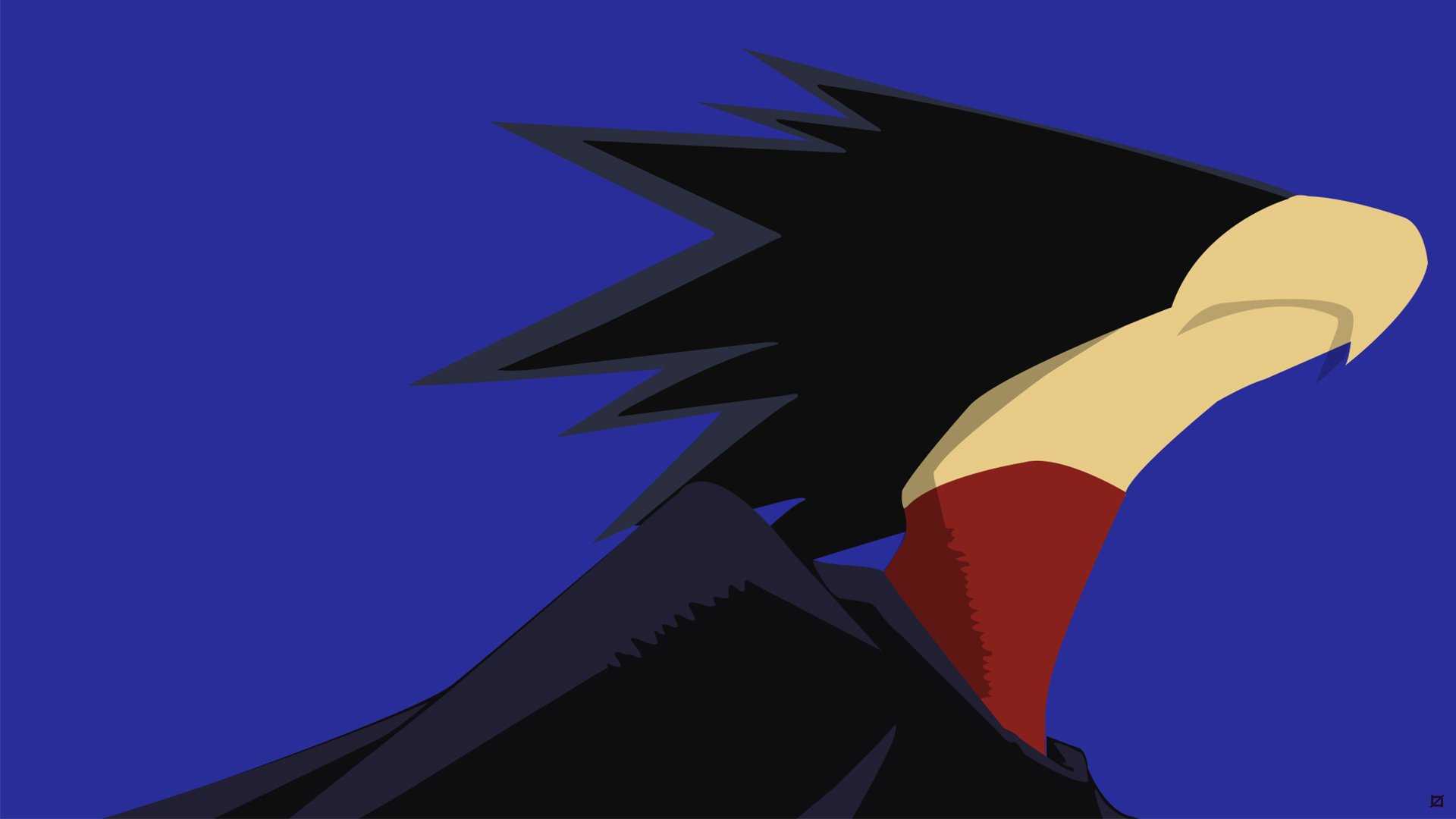 HD PC desktop wallpaper featuring an anime character from My Hero Academia with dark spiky hair and a red scarf against a blue background.