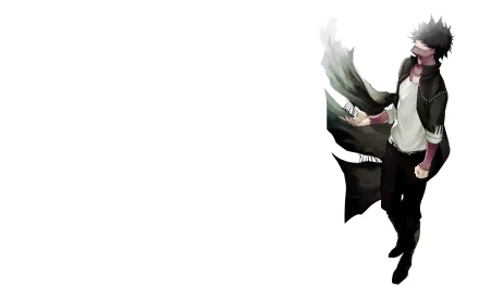 An HD wallpaper featuring Dabi from My Hero Academia, showcasing his striking black hair and distinctive scar, set against a minimalist background.