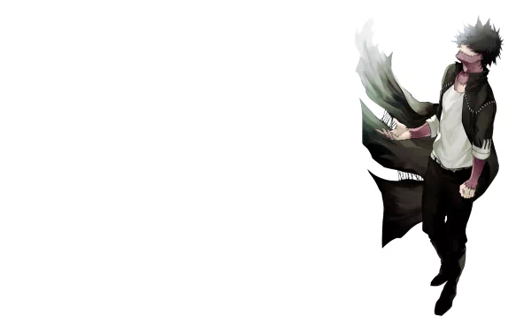 An HD wallpaper featuring Dabi from My Hero Academia, showcasing his striking black hair and distinctive scar, set against a minimalist background.