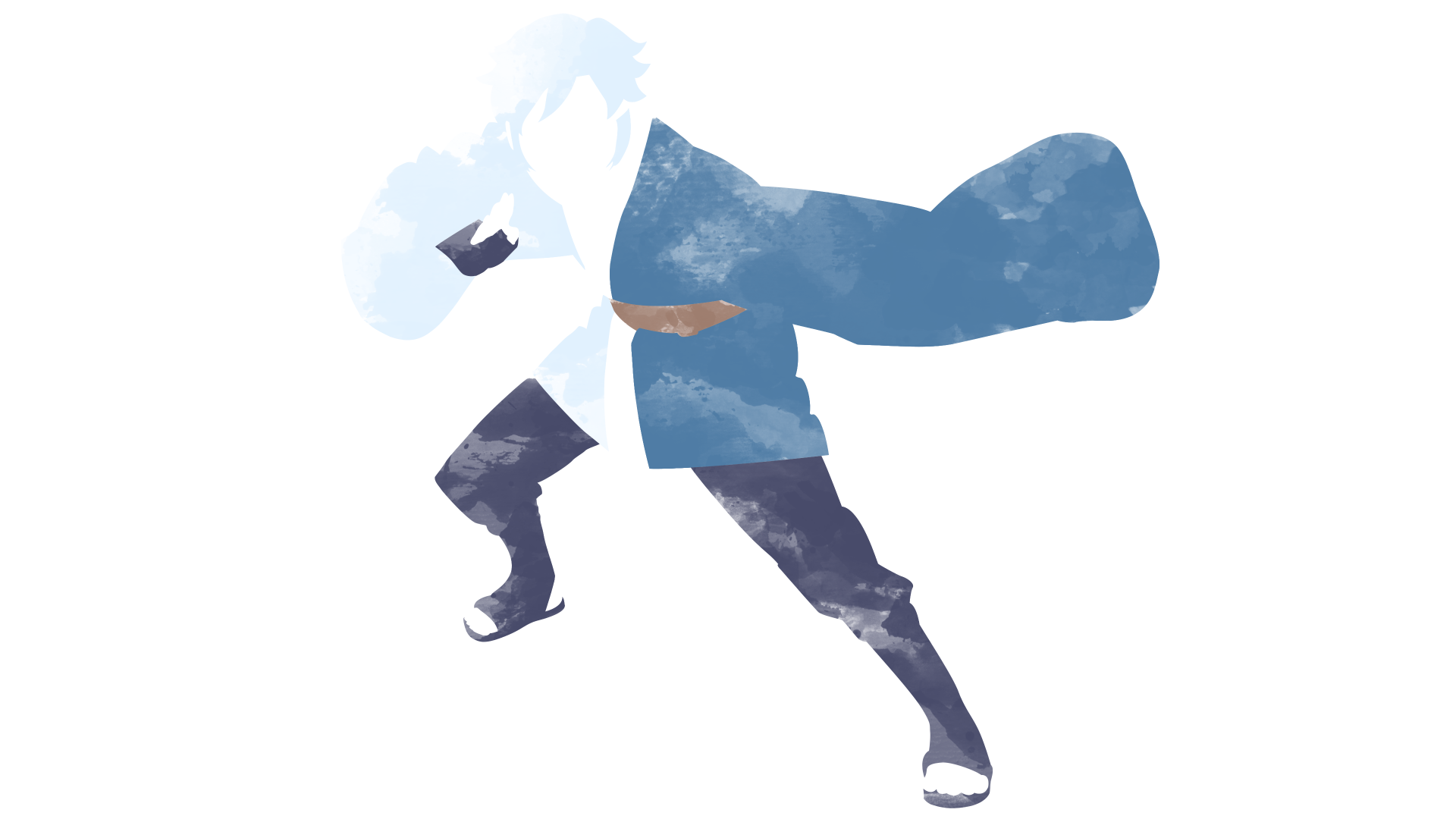 Minimalist 4K Ultra HD anime wallpaper featuring Mitsuki from Boruto in a dynamic pose with soft blue and white tones on a white background.