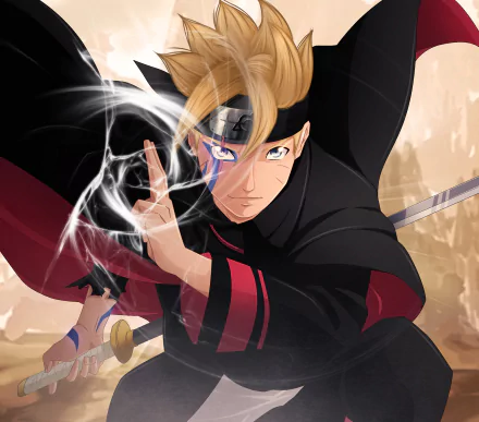 HD PC desktop wallpaper featuring Boruto Uzumaki from the anime Boruto, depicted in dynamic action with vivid details and intense expression.