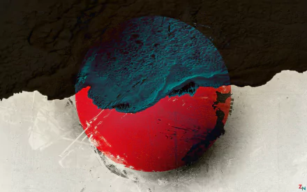HD desktop wallpaper of the Japanese flag, artistically rendered with a textured red and blue circle on a black and white background.