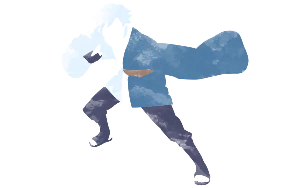 Minimalist 4K Ultra HD anime wallpaper featuring Mitsuki from Boruto in a dynamic pose with soft blue and white tones on a white background.