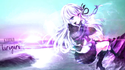 HD PC desktop wallpaper featuring Kyōko Kirigiri from the anime Danganronpa, depicted with flowing hair and a mysterious, ethereal background.