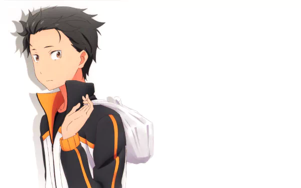 Subaru Natsuki from Re:Zero - Starting Life in Another World is depicted in this 4K Ultra HD anime desktop wallpaper with a minimalistic white background.