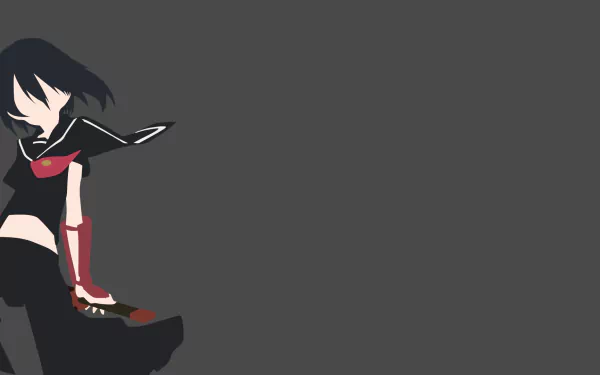 Minimalist HD desktop wallpaper featuring Kurome from the anime Akame ga Kill!, set against a dark gray background with red and black accents.