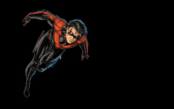HD wallpaper of Nightwing (Dick Grayson) from DC Comics' The New 52 series, showing him in an action pose against a black background.