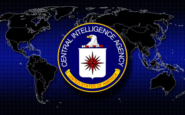 HD desktop wallpaper featuring the Central Intelligence Agency (CIA) emblem set against a world map background.