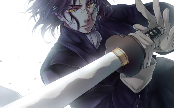 HD PC desktop wallpaper featuring an intense anime character from Drifters, gripping a sword with focused eyes and dynamic motion in a dramatic close-up scene.