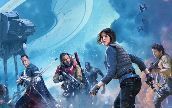 AT-AT Walker Cassian Andor Baze Malbus Chirrut Îmwe Bodhi Rook K-2SO Jyn Erso movie Rogue One: A Star Wars Story HD Desktop Wallpaper | Background Image
