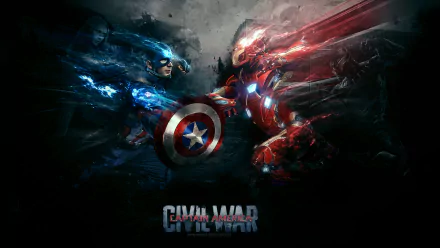 HD desktop wallpaper from the movie Captain America: Civil War featuring Iron Man and Captain America in an intense face-off.