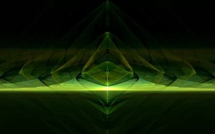 An HD desktop wallpaper featuring an abstract fractal design with dark, black background and vibrant green lines. The dynamic light patterns create a striking visual effect.