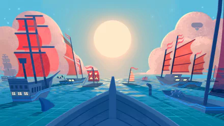 horizon ocean boat fleet sun fantasy ship HD Desktop Wallpaper | Background Image