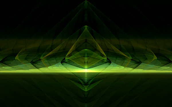 An HD desktop wallpaper featuring an abstract fractal design with dark, black background and vibrant green lines. The dynamic light patterns create a striking visual effect.