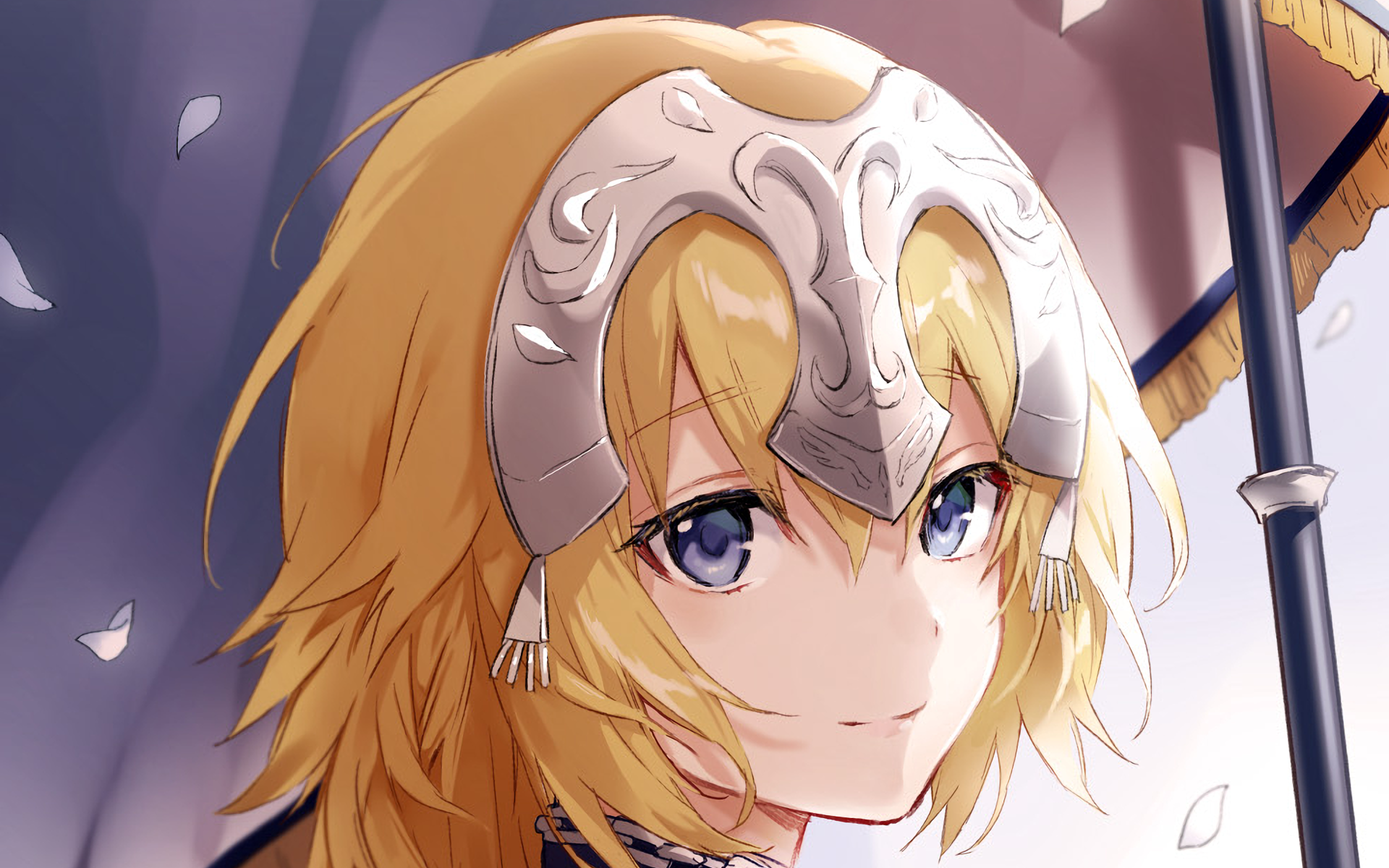 HD anime desktop wallpaper featuring Jeanne d'Arc from Fate/Grand Order as Ruler, showcasing detailed character art and soft lighting.