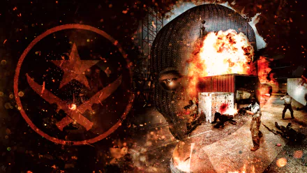 HD wallpaper of Counter-Strike: Global Offensive featuring intense in-game action with vivid explosions and the terrorist faction symbol.