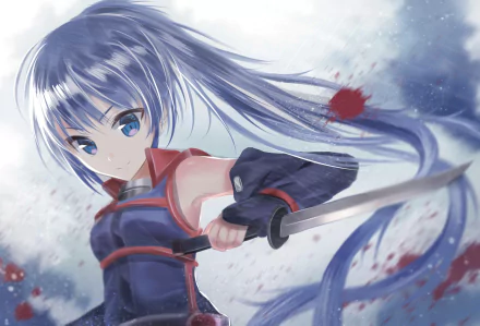 HD desktop wallpaper featuring Akatsuki from the anime Log Horizon, showcasing her with a determined expression and wielding a sword against a dynamic background.