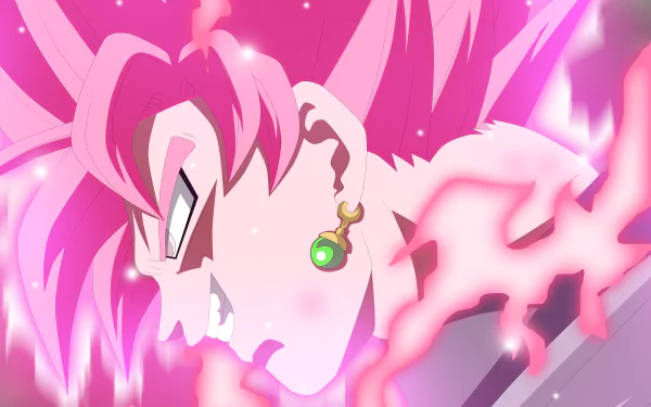 HD desktop wallpaper of Super Saiyan Rosé Black Goku from Dragon Ball Super, featuring a close-up of the character's intense face with pink hair and aura.