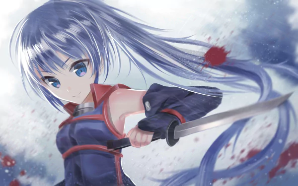 HD desktop wallpaper featuring Akatsuki from the anime Log Horizon, showcasing her with a determined expression and wielding a sword against a dynamic background.