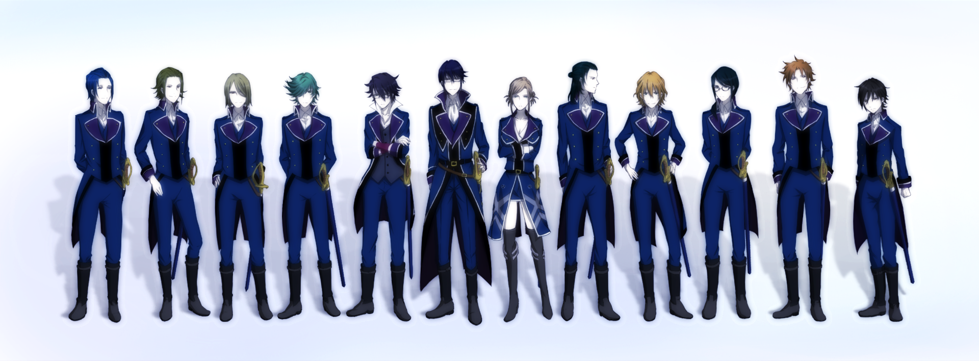 HD PC desktop wallpaper featuring Ren Gotō, Reisi Munakata, Ryūhō Kamo, Akira Hidaka, Saruhiko Fushimi, Daiki Fuse, Tatsuya Enomoto, Andy Dōmyōji, Yūjirō Benzai, Seri Awashima, and Himori Akiyama from the anime K Project.