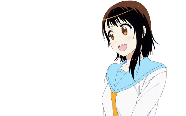 Kosaki Onodera from Nisekoi in a school uniform, short brown hair and brown eyes, smiling — 8K Ultra HD PC desktop wallpaper/background.