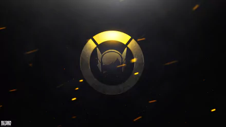 HD desktop wallpaper of D.Va (Hana Song) from the video game Overwatch, featuring a minimalist design with dark background and a glowing yellow circle framing D.Va’s silhouette.