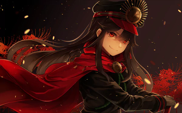 HD PC wallpaper featuring a Demon Archer from Fate/Grand Order, depicted in anime style with dark tones and glowing red eyes.