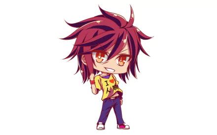 Chibi-style Sora from the anime No Game No Life in a confident pose, featured in a vibrant HD PC desktop wallpaper and background.