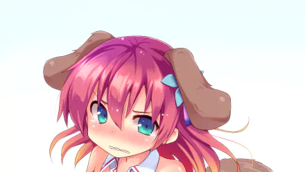 HD anime wallpaper featuring Stephanie Dola from No Game No Life with pink hair, blue eyes, and dog-ear accessories against a clean white background.