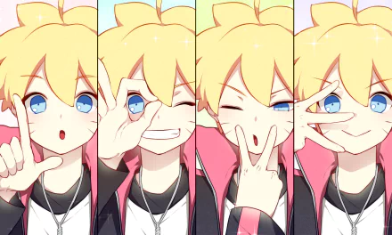 HD wallpaper of Boruto Uzumaki from the anime Boruto, featuring him in a series of playful expressions.