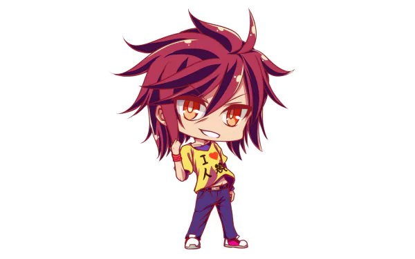 Chibi-style Sora from the anime No Game No Life in a confident pose, featured in a vibrant HD PC desktop wallpaper and background.