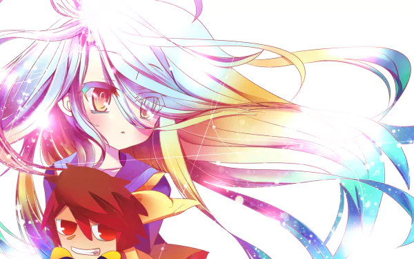 HD PC desktop wallpaper featuring Shiro from the anime No Game No Life with vibrant colors and dynamic lighting effects.