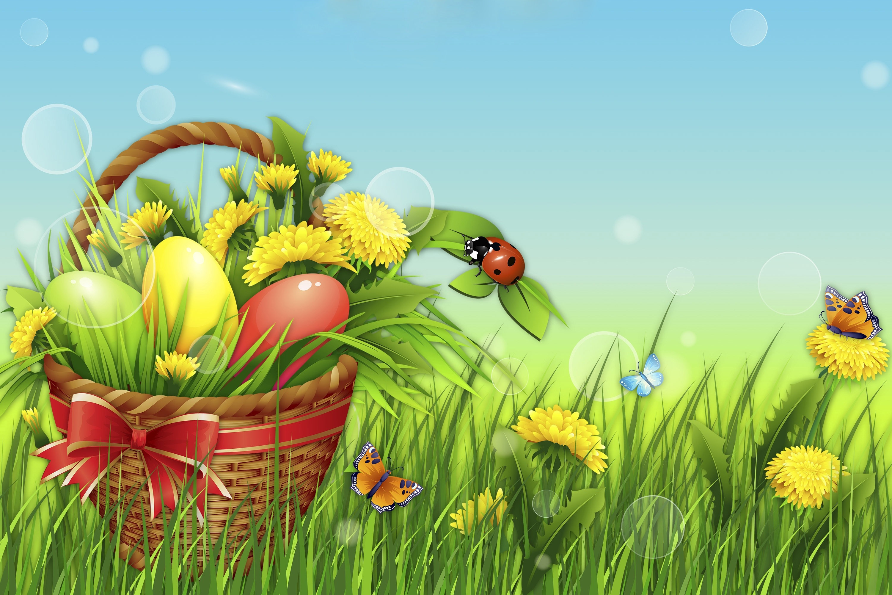 Download Flower Butterfly Easter Egg Egg Basket Grass Holiday Easter HD
