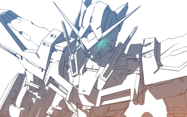 HD anime-style wallpaper featuring a detailed Mobile Suit Gundam 00 mech with glowing eyes against a light background.