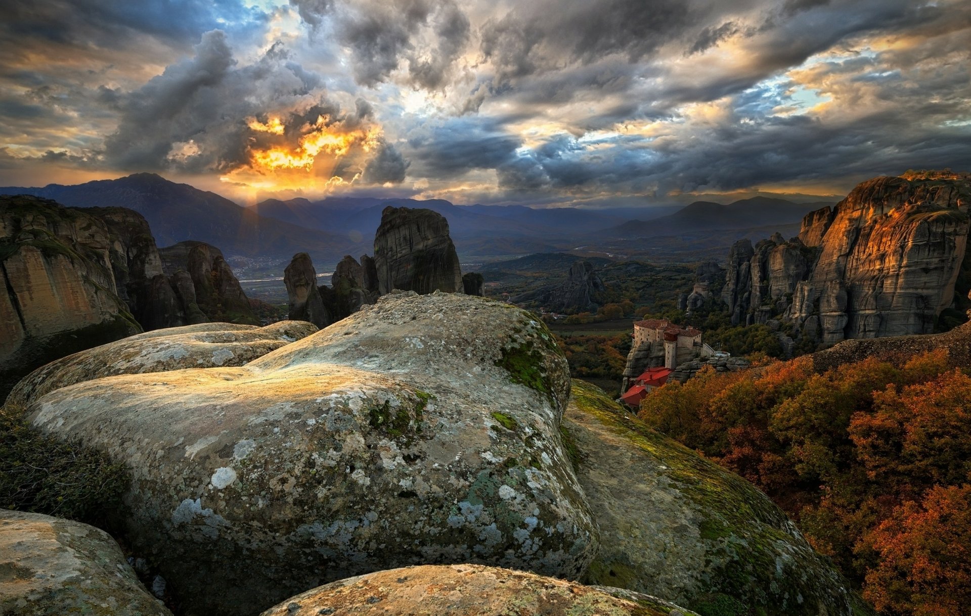 Download Cloud Landscape Mountain Greece Monastery Religious Meteora HD  Wallpaper, image size:1920x1219