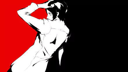 HD desktop wallpaper featuring Yusuke Kitagawa from the video game Persona 5, with a striking black, red, and white color scheme.