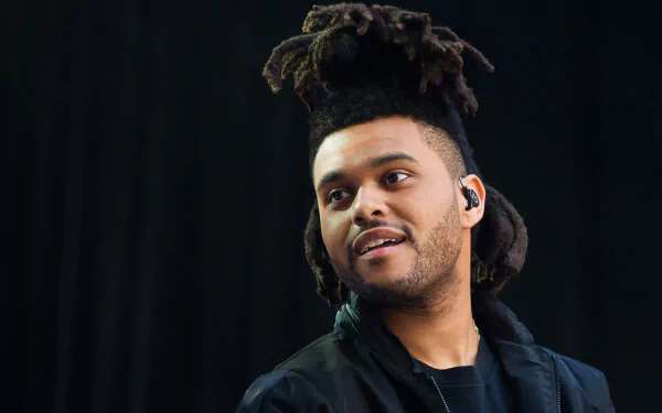 HD desktop wallpaper featuring a side profile of The Weeknd with his distinctive hairstyle, set against a blurred background.