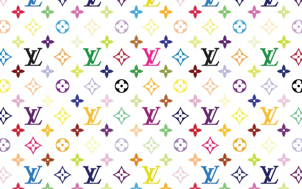 A colorful Louis Vuitton logo pattern serves as a fashionable HD desktop wallpaper background.