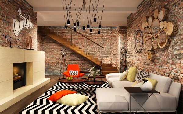 Man Made Room Living Room Furniture Fireplace Sofa HD Wallpaper | Background Image