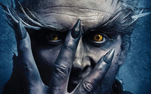 HD fantasy PC wallpaper of a demon with striking yellow eyes and long black nails partially covering its ominous face.