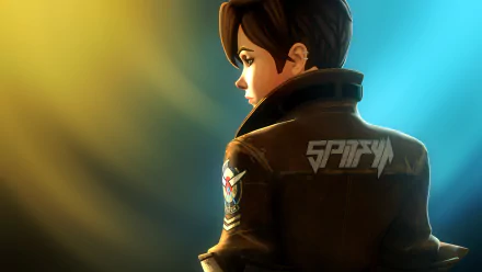HD PC desktop wallpaper featuring Tracer from the video game Overwatch, showcasing her in a detailed side profile with warm lighting and dynamic shading.