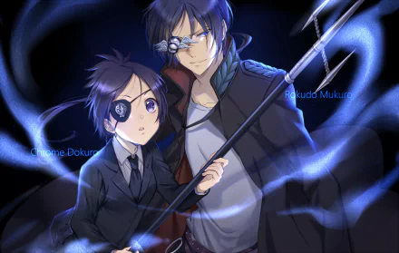 HD desktop wallpaper featuring Chrome Dokuro and Mukuro Rokudo from the anime Katekyō Hitman Reborn!, showcasing them with intense expressions and vibrant colors.